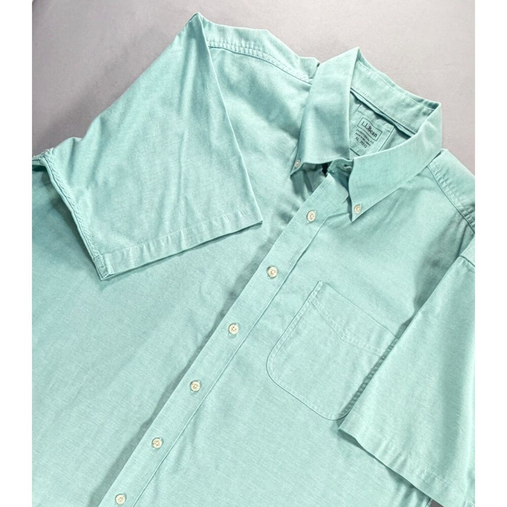 L.L.Bean Mens XL Seafoam Green Oxford Shirt Short Sleeve Cotton Traditional Fit